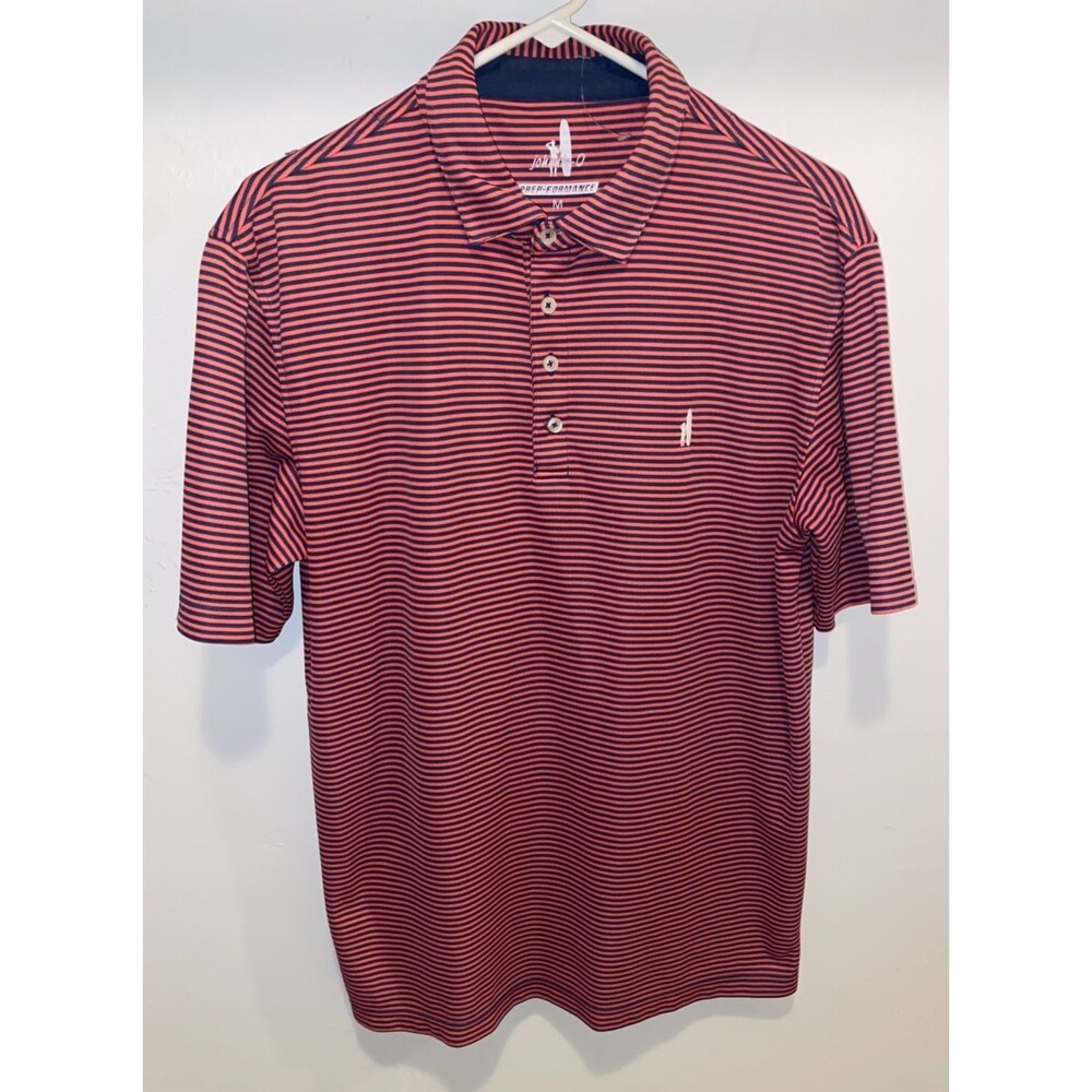 Johnnie O Prep-Formance Striped Stretch Polo Shirt Mens sz M Short Sleeve Pink